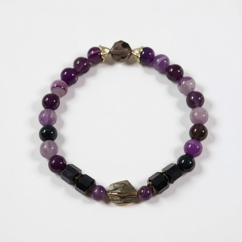 Handcrafted Purple Dyed Agate Amethyst Crystal Stretch Bracelet